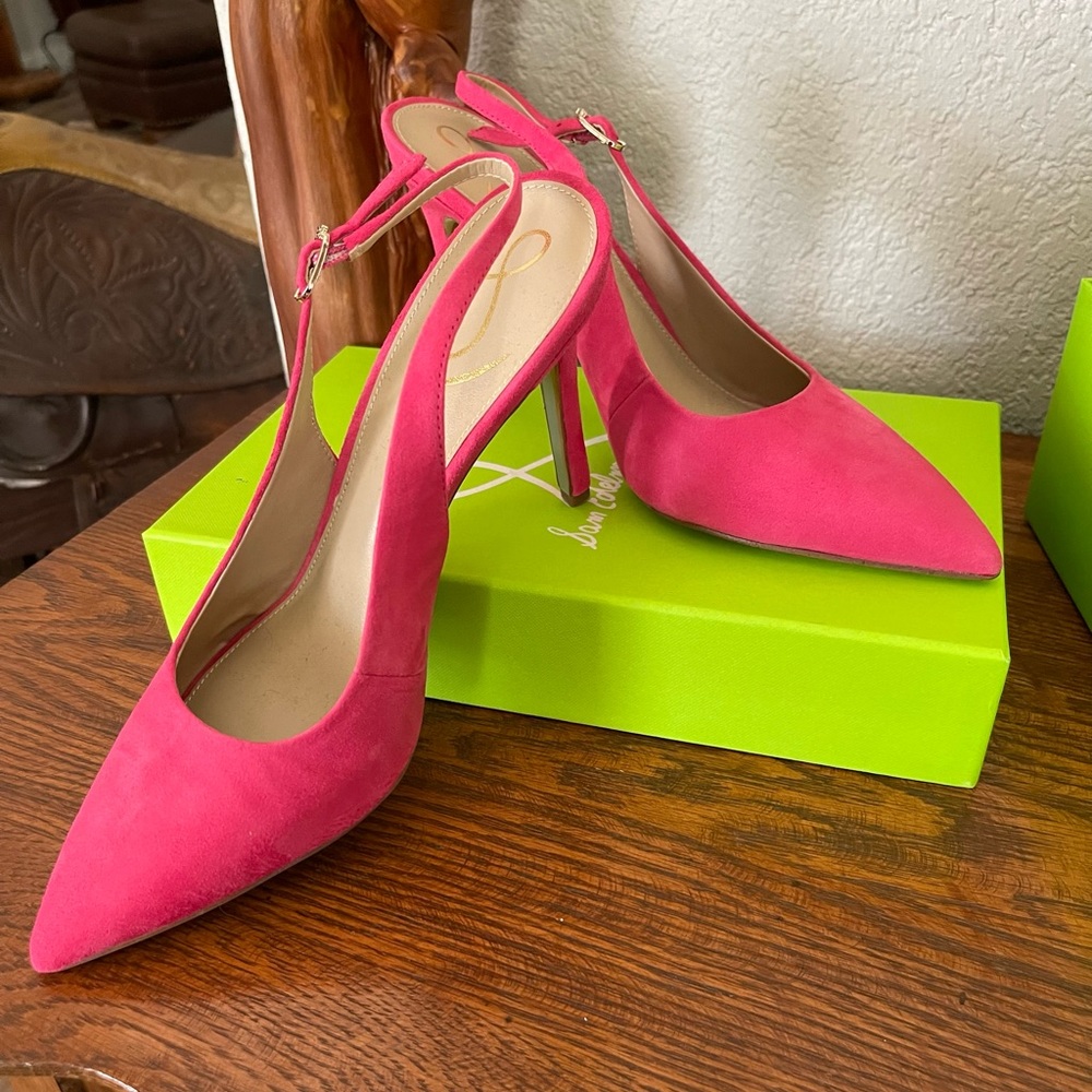 Sam Edelman Hazel Hot Pink Suede Sling-back Heels